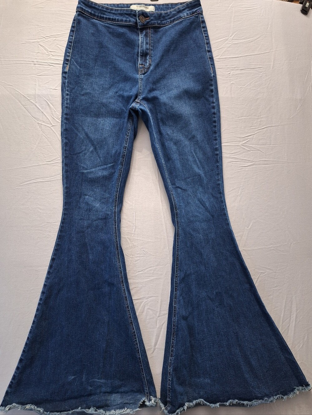 Rock & Roll Denim Bargain Button Bell Jeans 29x34 High Rise Dramatic Flare Boho